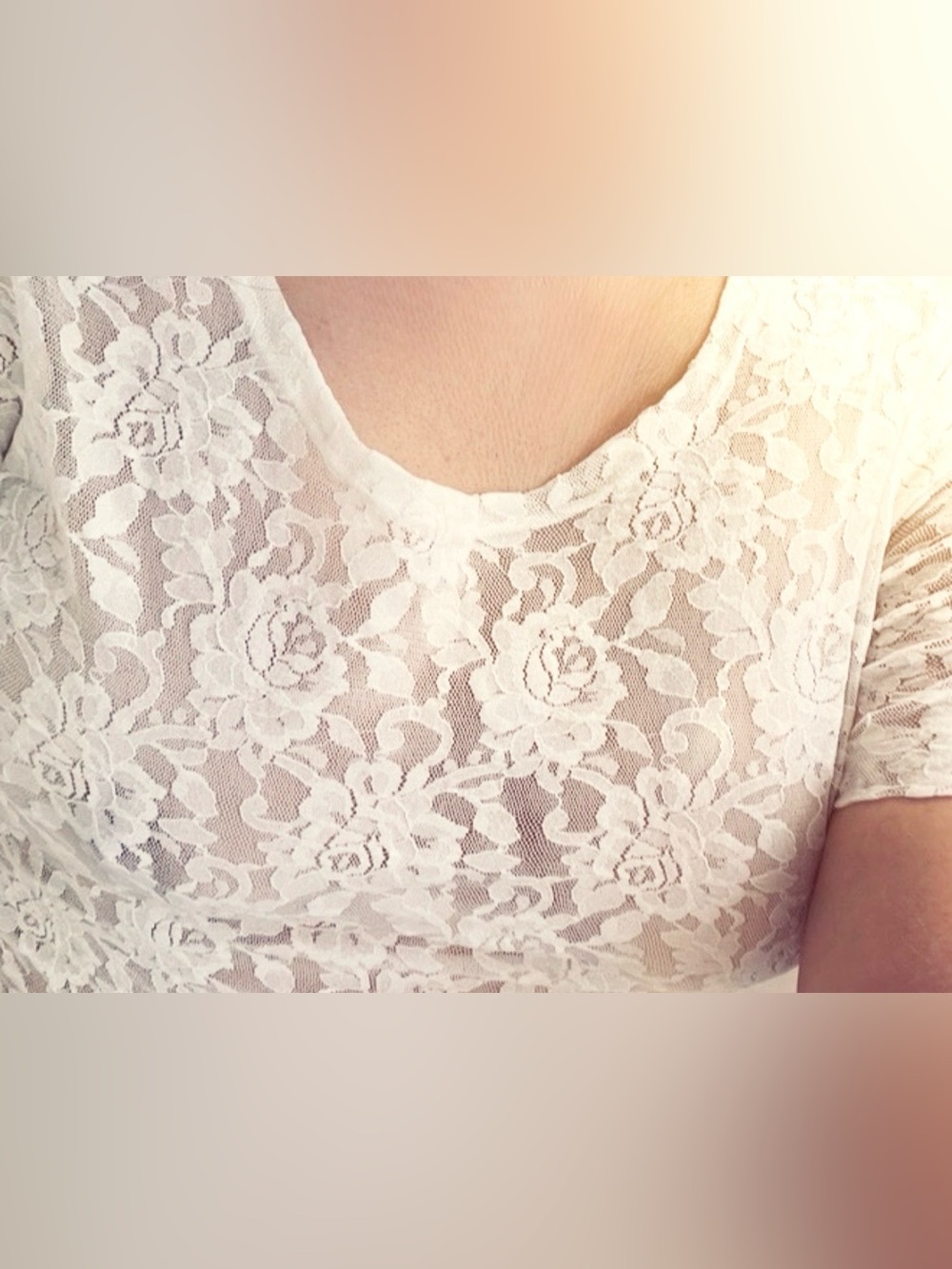Hanky Panky Ivory Lace Top short sleeve size large NWT